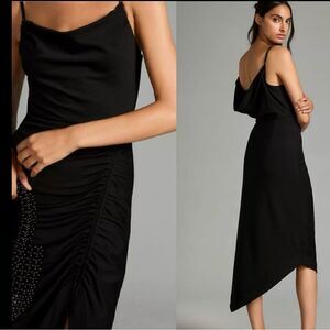 Anthropologie Cowl-Neck Ruched Dress L NWT $160